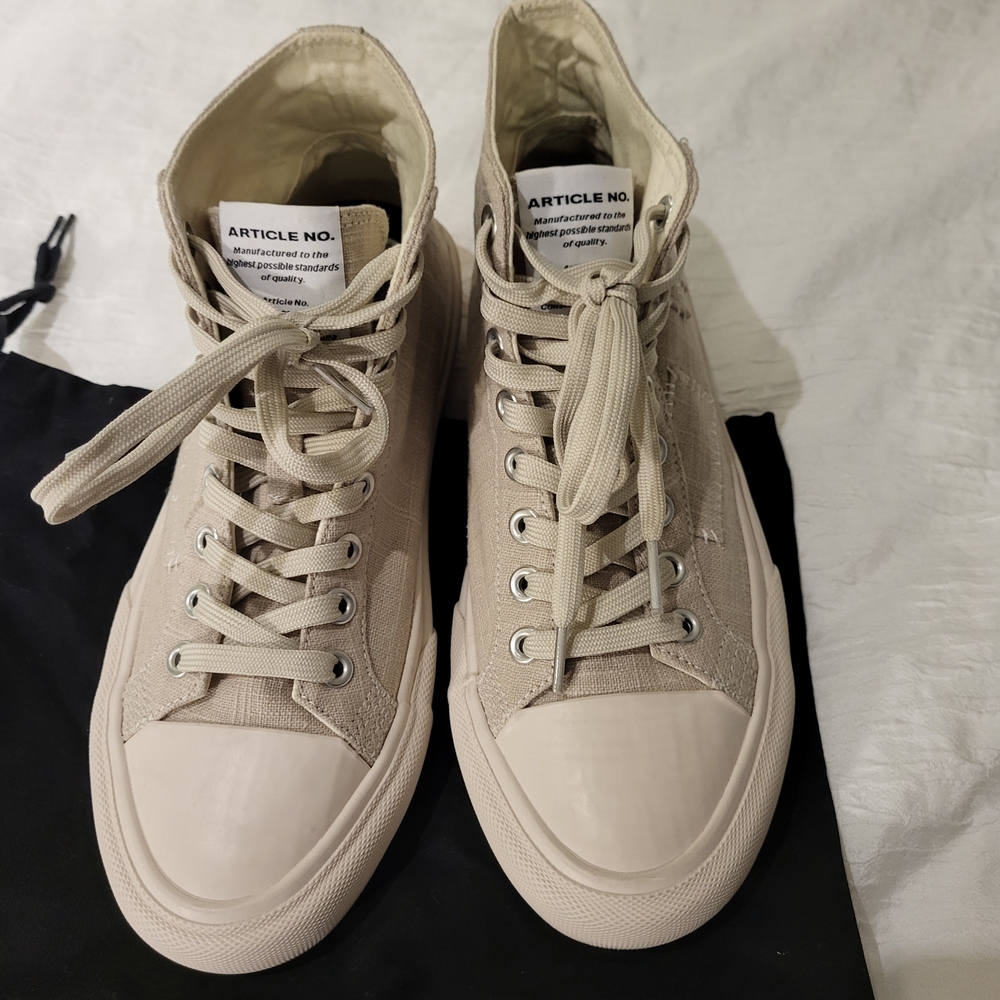 Article No. 1008 Beige Canvas Linen Look PwtchHigh-Top Athletic Shoes Sneakers